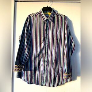 Robert Graham Multicolor Stripe Button Up Long Sleeve Cotton Shirt 2XLT